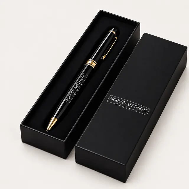 Black and gold pen in an individual presentation case