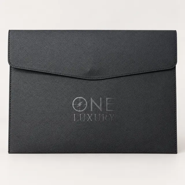 Black textured PU envelope document folder sample