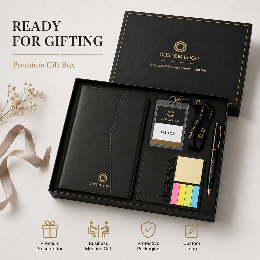 Custom Conference and Meeting Gift Set arranged as a branded B2B gift set