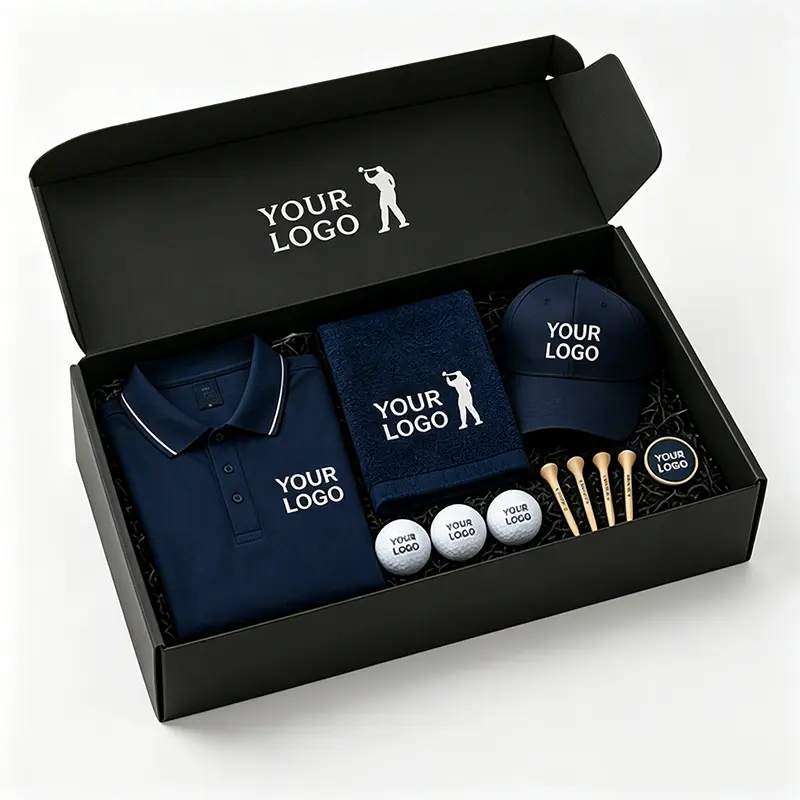 Custom Golf Tournament Gift Set arranged as a branded B2B gift set