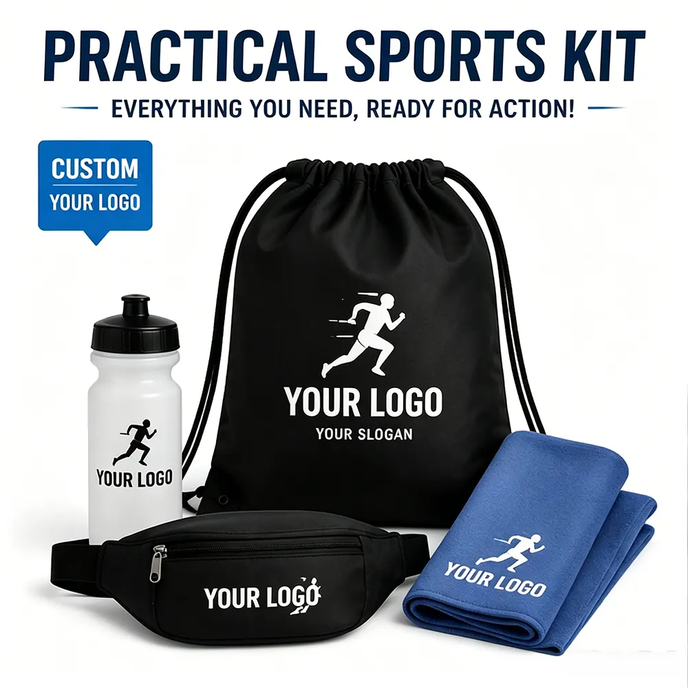 Custom Sports Event Giveaway Kit arranged as a branded B2B gift set
