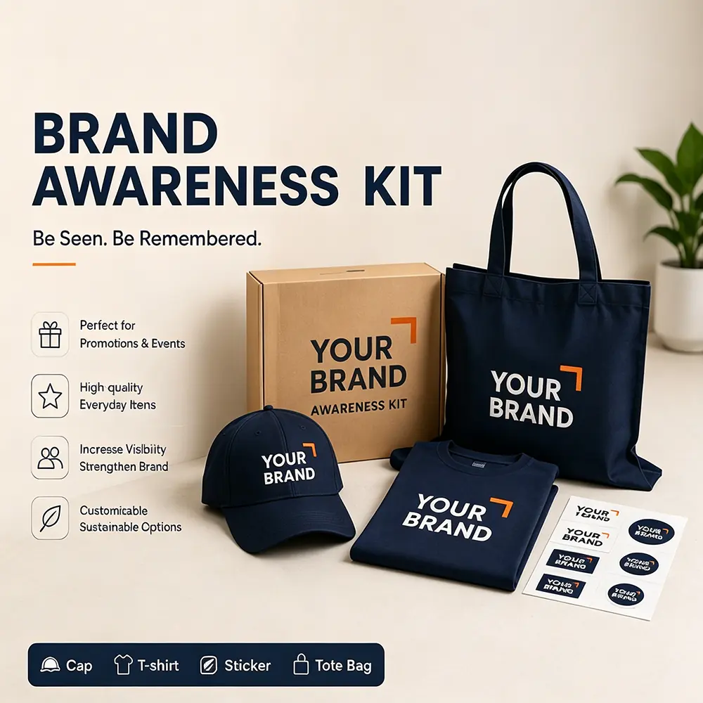 Custom Trade Show Giveaway Kit arranged as a branded B2B gift set